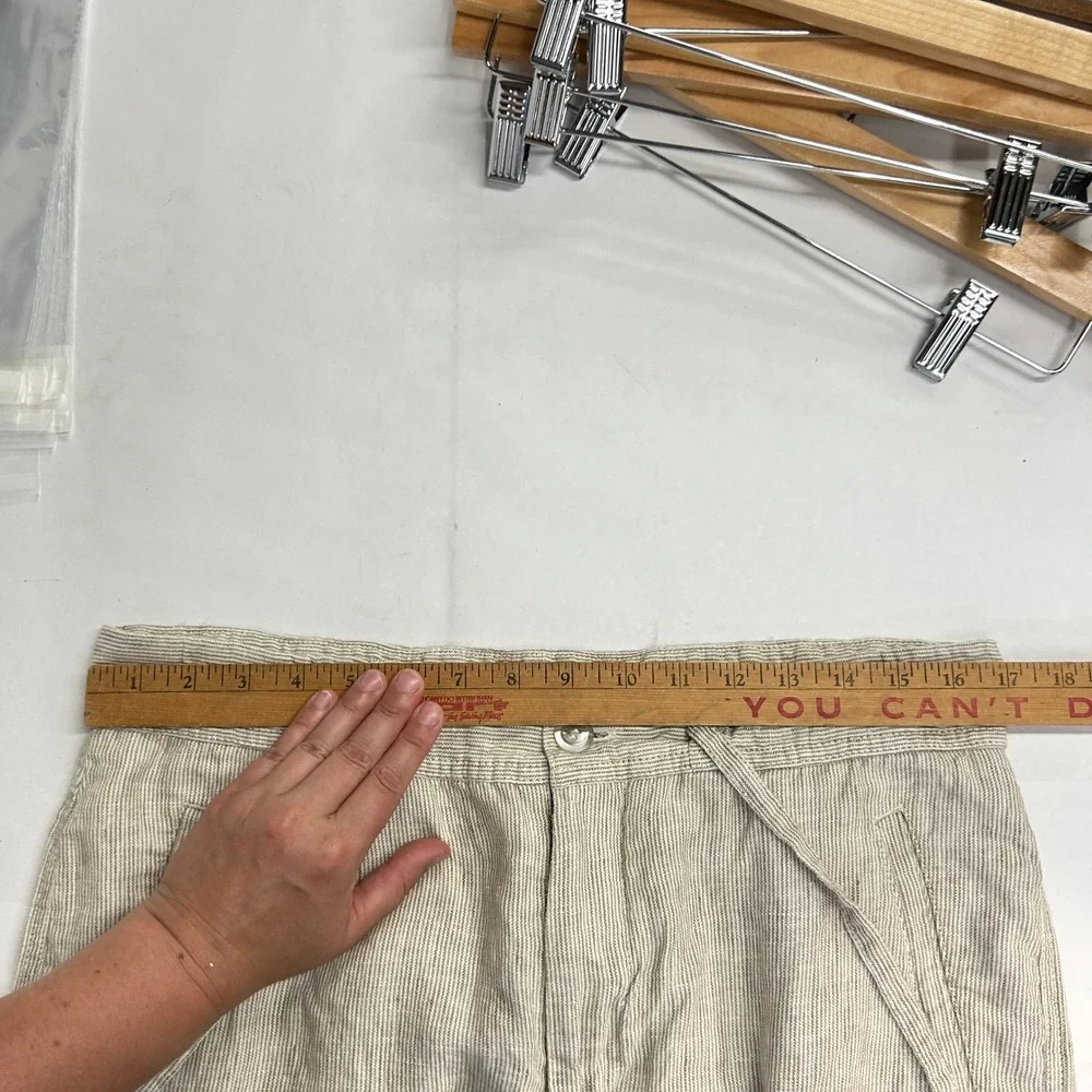 100% Linen Pants Mens 34x34 Drawstring Straight Leg Beige Costal Joseph & Feiss